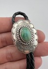 1 5  Vtg Navajo Sterling Silver Fox Turquoise Stamped Oval Bolo Tie 28 4g