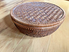 Vintage Hand-woven Rattan Round Lidded Basket   Boho Wicker Storage Box