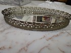 Vtg Oval Ornate Filigree Gold Tone Metal Mirror Bathroom Vanity Dresser Tray
