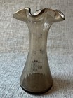Antique Victorian Art Glass Vase Hand Blown Ruffled Rim Gilt Floral 6in