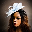 Light Blue Fascinator Hat With Flower Mesh Loops For Tea Party Wedding Derby
