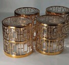 Vtg Imperial Glass Shoji Trellis Rocks Glasses 22k Gold Gilt Set Of 4 Group A
