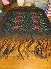 Gorgeous Antique Floral silk Flowers piano Shawl W long Fringe-very Nice