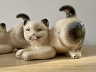 Vintage Mid-century Japanese  2  Porcelain Cats Figurines Pair Set 9 Inch