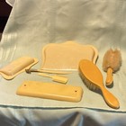 Vintage Cream Vanity Dresser Set W  Mirror  Hairbrush  Powder Brush   Tray