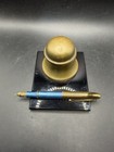 Vintage Brass Desk Inkwell Set With Velvet Point 6 Pen   Higgins Black Ink 