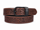 Men   s Brown Tooled Leather Belt Black Buckle Western Cowboy Embossed Belt