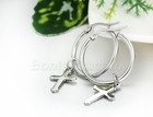 Mens Womens Silver Tone Polished Stainless Steel Cross Dangle Drop Hoop Earrings