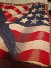 Vtg American Flag American Eagle Tapestry Blanket Patriotic Holiday July 4th