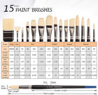 Natural Bristle Professional Paintbrush Set  15pcs Long Handled Paint Brushes Fo