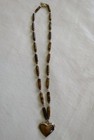 Vintage Tigers Eye Heart Pendant Beaded   Sterling Silver Necklace Adjustable