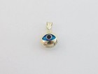 14k Solid Yellow Gold Evil Eye Diamond Cut Pendant - Good Luck Charm Light Blue