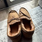 Men s Brown Suede Moccasin Slippers Size 14 Faux Fur Lined Rubber Sole