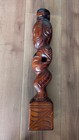 New Zealand Maori Tiki Wood Carving Timber Rim Paua Shell