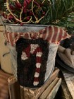Primitive farmhouse handmade wool Rug Hooking candy Cane Christmas Wall Bucket