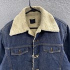 Vintage Sears Roebucks Jacket Men Medium Blue Denim Jean Sherpa Lined Trucker