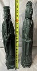 Chinese Man And Woman 20    Tall Ceramic Figurines Statues Painted Green Vtg