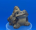 Vtg Japanese Shigaraki Frog Toad W baby Figurine Stoneware Pottery Lucky Frog