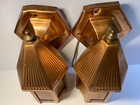 Two Arts   Crafts Copper Wall Mount Porch Lights Amber Glass Bungalow Craftsman