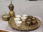 Antique Moroccan middle Eastern Engraved Brass Tea Coffee Service Set