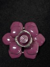 Purple Enamel Flower Brooch 3d Large Silver Tone Pin