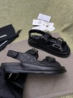 Chanel Dad Sandals Black Caviar Cc Logo Gold Buttons Authentic  New