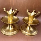 Pair Of Vintage Harrod s Brass Crown Candlesticks 5 t  X  4 5 w  Cool 