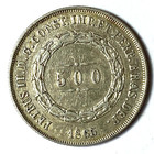 1865 Brazil 500 Five Hundred Reis Silver Coin Km  464