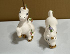 Vtg Loomco 1991 Unicorn Figurines White Ceramic Flowers   Gold Horn Lot Of 2