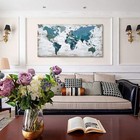 Teal Decor World Map Canvas Wall Art Pictures For Living Room Wall Decoration   