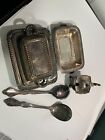 Lot Of 6 Items Silverplate Tableware Spoons Sugar Antique Tray Dish Plated