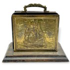 Vintage Mcm Letter Holder Embossed Brass Wood Nautical Ship 1960s Man Sail Cave