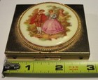 Vintage Gold Tone Compact Or Pill Box W mirror And Porcelain Couple On The Front