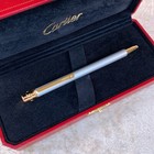 Cartier Ballpoint Pen Santos Steel Lacquer Gold Finish With Case