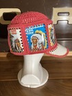 Vintage Native American Knitted Crochet Hat Cap Handmade 70s Cherikee Red Soda