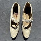 Antique Edwardian White Leather Mary Jane Heels Wedding Shoes Vintage Footwear