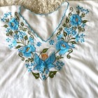 Vintage 70s Mexican Embroidered Top M White Flutter Sleeve Vneck Peasant Boho