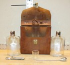Vintage Leather Case Portable Mini Travel Bar 2 Glass Flasks  Shot Glass  Opener