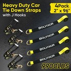 4 Pack Car Tie Down Straps For Trailers 2  X 96  - 9900lbs Break Strength - T   