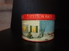 Vintage Stetson Small Tin Litho Hat Gift Box Winter Holiday 40s 50s 4 75x4x3in