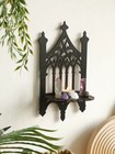 Black Gothic Wooden Floating Shelf Vintage Fence Crystal Holder Wall Decor