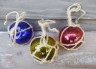 Glass Fishing Floats W  Jute Netting 2 5  Red  Blue  Amber Beach Nautical Decor