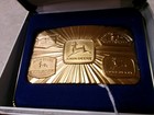 John Deere 5 Historical Trademark 24k Gold Plated Belt Buckle 1987 4 Leg Deer