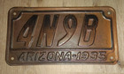 One Vintage Az License Plate 1935 Embossed Az Mvd Dmv Clear  4n9b  - Rare 