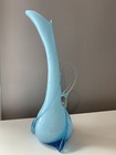 Mid Century Modern Cased Light Blue Applied Glass Spiral Pitcher Ewer Vase 15 5