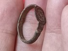 Authentic Medieval Bronze Signet Ring W  Engraved Seal Rare Ancient Artifact