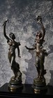 Antique French Signed Pair Of Julien Causse Heavy Spelter Bronze Patina Statues