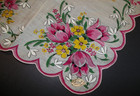 Vintage Unused Burmel Original Ladies Handkerchief Pink Yellow Floral W label
