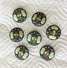 Victorian French Steel Cut Button Enamel With 3 Green Enamel Panels  Set Of 6