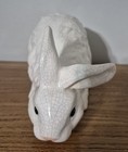 Vtg White Crackle Glaze Ceramic Rabbit Figurines Sitting   Lying Down